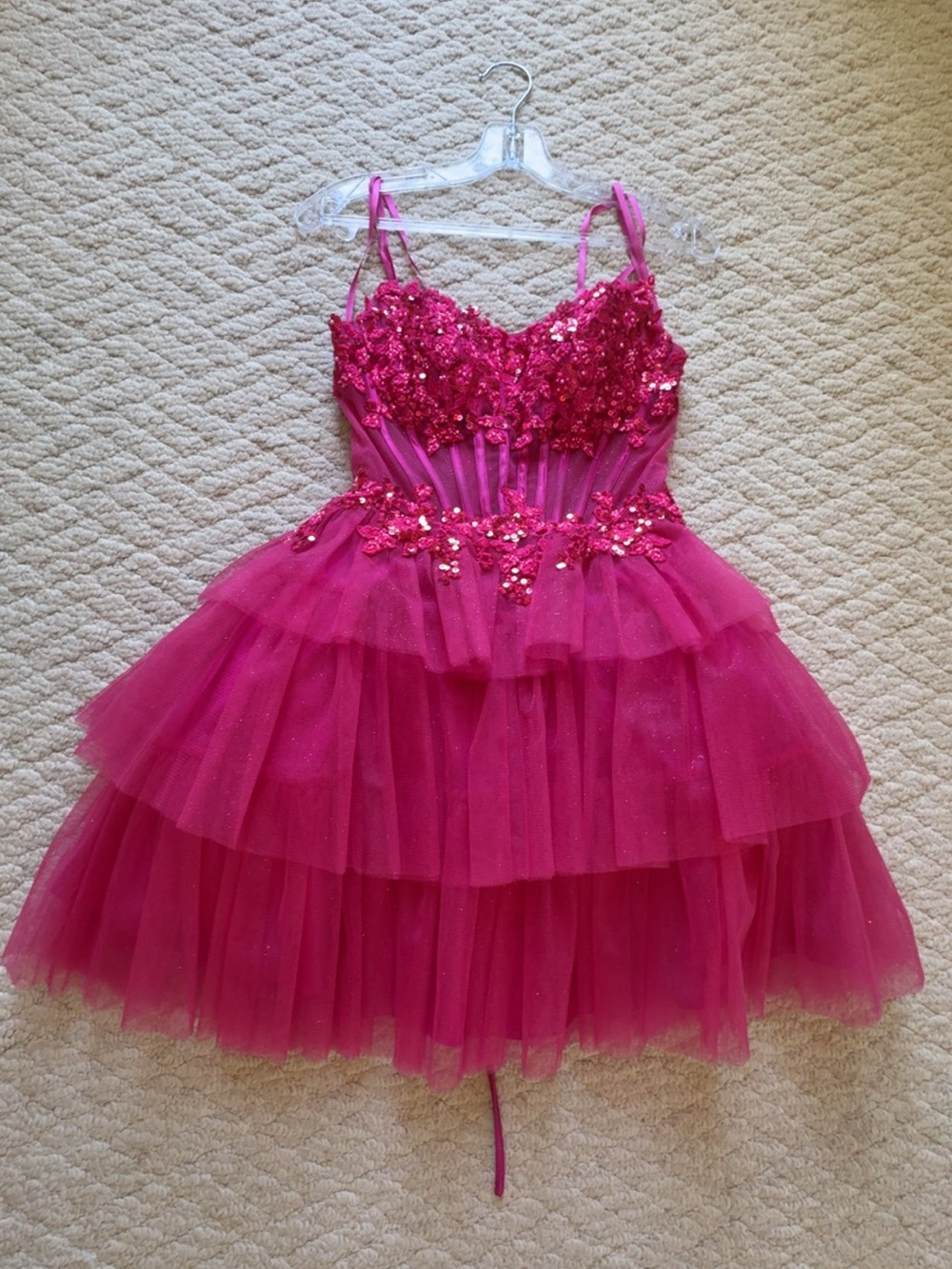 Women’s Fuchsia Beaded Tulle Homecoming Dress